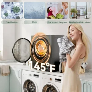 sèche linge électrique portable 850 w, capacité 33 l, 4 modes de fonctionnement, acier inoxydable, 49x40,5x60 cm, noir