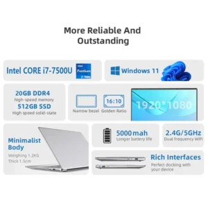 14.1 "i7 ordinateur portable windows 11 12gb ddr4 1tb 2tb ssd intel core i7 7500u intel a3950 1920*1080 bureau étude ordinateur portable