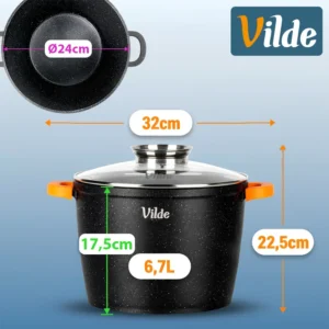 pot en granit avec couvercle en verre terruna aroma 24 cm, 6,7 l
