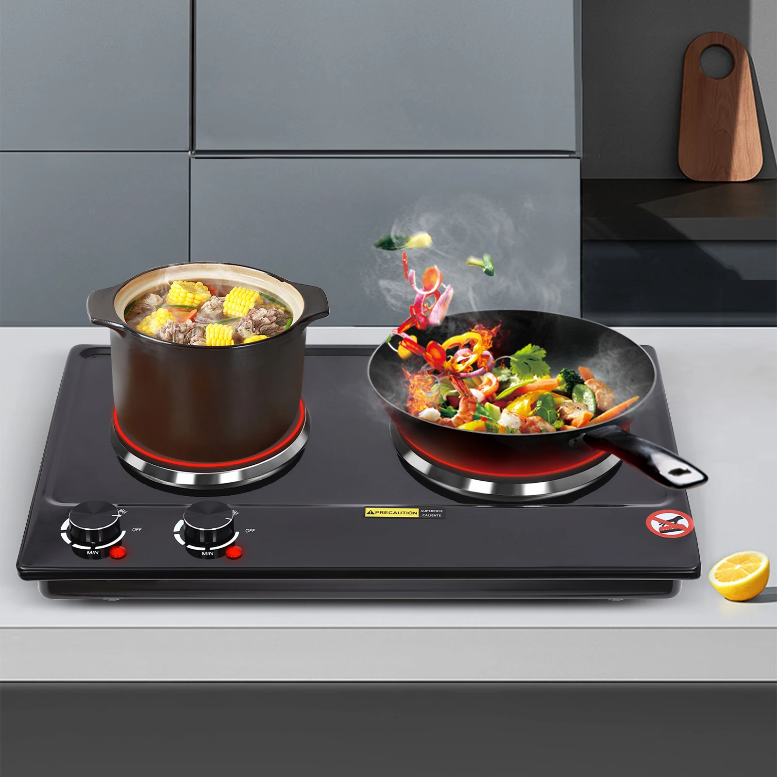 cuisinière électrique, puissance de feu réglable, 2500w, chauffage infrarouge haute puissance et technologie de chauffage vertical, cuisinière de table cuisinière électrique, puissance de feu réglable, 2500w, chauffage infrarouge haute puissance et technologie de chauffage vertical, cuisinière de table