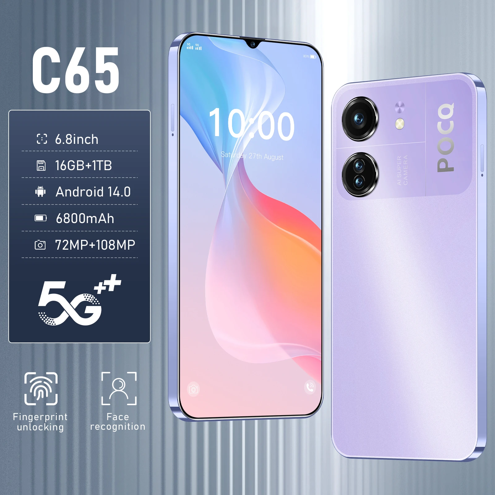 nouvelle arrivée 2026 – téléphone intelligent c65 original de haute qualité avec système double carte 4g/5g, double veille, version globale et batterie 6800 mah nouvelle arrivée 2026 – téléphone intelligent c65 original de haute qualité avec système double carte 4g/5g, double veille, version globale et batterie 6800 mah