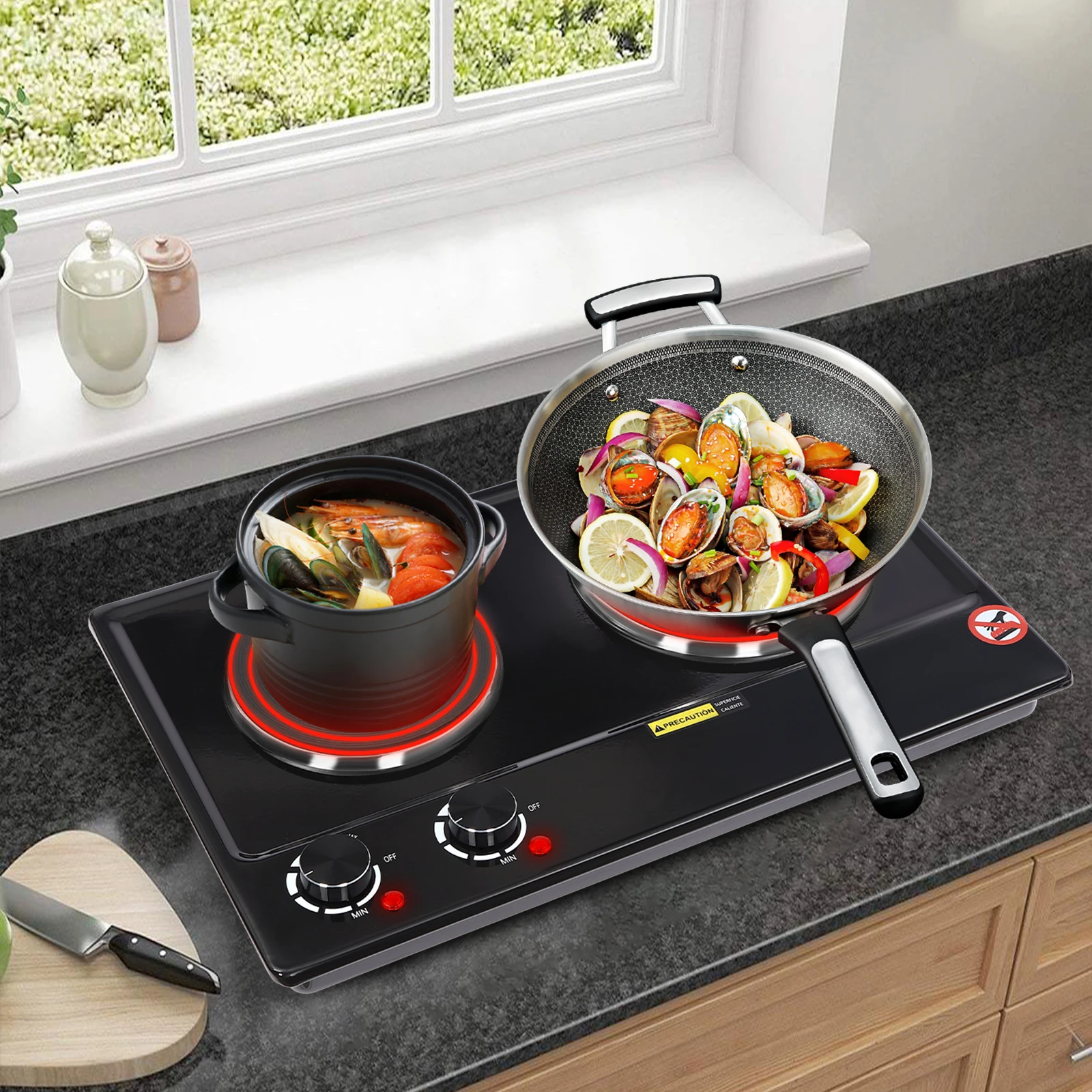 cuisinière électrique, puissance de feu réglable, 2500w, chauffage infrarouge haute puissance et technologie de chauffage vertical, cuisinière de table cuisinière électrique, puissance de feu réglable, 2500w, chauffage infrarouge haute puissance et technologie de chauffage vertical, cuisinière de table