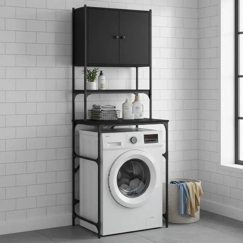 armoire pour lave linge avec finition en bois fumé, fabriquée en bois d'ingénierie et en métal. il possède des étagères et des compartiments pour ranger les produits de nettoyage, ce qui permet de gagner de l'espace dans la buanderie. il possède des pieds réglables et mesure 68 x 48,5 x 194 cm armoire pour lave linge avec finition en bois fumé, fabriquée en bois d'ingénierie et en métal. il possède des étagères et des compartiments pour ranger les produits de nettoyage, ce qui permet de gagner de l'espace dans la buanderie. il possède des pieds réglables et mesure 68 x 48,5 x 194 cm