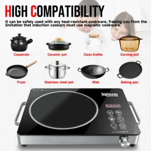 Maison plaque chauffante électrique portable en céramique de 2000 w, plaque de cuisson en céramique à température réglable, brûleur électrique multifonction pour la cuisine, le dortoir, le camping car, compatible avec tous les ustensiles de cuisine