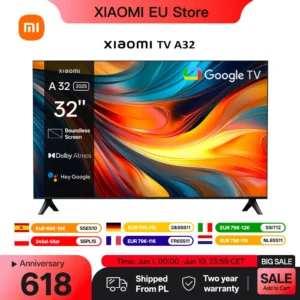 Maison xiaomi tv a 32, taille compacte avec écran coloré, son dynamique avec audio dolby ™ , dts x et dts virtuel : x, fini métallique haut de gamme