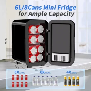 Maison mini réfrigérateur, 6 litres/8 canettes, 220 240v ac/dc, refroidisseur thermoélectrique portable pour chambre à coucher