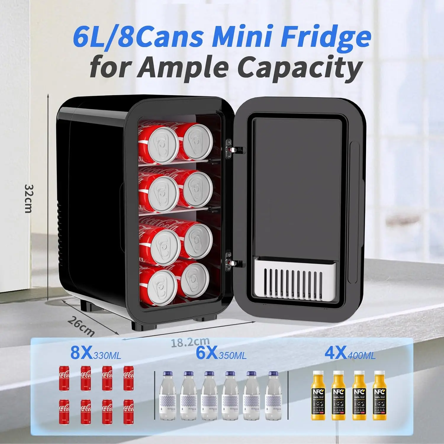 mini réfrigérateur, 6 litres/8 canettes, 220 240v ac/dc, refroidisseur thermoélectrique portable pour chambre à coucher mini réfrigérateur, 6 litres/8 canettes, 220 240v ac/dc, refroidisseur thermoélectrique portable pour chambre à coucher
