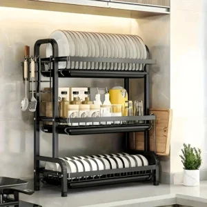 grand égouttoir à vaisselle vertical à 2 3 niveaux/support à ustensiles, égouttoir de cuisine avec système de drainage rapide, support pour couteaux et fourchettes, rangement pour planches à découper, séchoir à vaisselle organisateur d'ustensiles multifonctionnel en acier au carbone robuste, adapté aux bols, assiettes et ustensiles de cuisine Égouttoir à vaisselle moderne en métal, gain de place, pour comptoir ou placard, design minimaliste, construction robuste, idéal pour les petites cuisines, séchoir à vaisselle après lavage, égouttoir à vaisselle