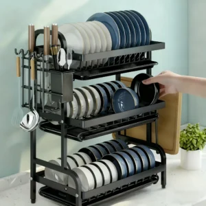 grand égouttoir à vaisselle vertical à 2 3 niveaux/support à ustensiles, égouttoir de cuisine avec système de drainage rapide, support pour couteaux et fourchettes, rangement pour planches à découper, séchoir à vaisselle organisateur d'ustensiles multifonctionnel en acier au carbone robuste, adapté aux bols, assiettes et ustensiles de cuisine Égouttoir à vaisselle moderne en métal, gain de place, pour comptoir ou placard, design minimaliste, construction robuste, idéal pour les petites cuisines, séchoir à vaisselle après lavage, égouttoir à vaisselle