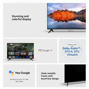 Maison xiaomi tv a 32, taille compacte avec écran coloré, son dynamique avec audio dolby ™ , dts x et dts virtuel : x, fini métallique haut de gamme