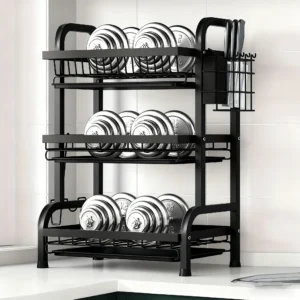 grand égouttoir à vaisselle vertical à 2 3 niveaux/support à ustensiles, égouttoir de cuisine avec système de drainage rapide, support pour couteaux et fourchettes, rangement pour planches à découper, séchoir à vaisselle organisateur d'ustensiles multifonctionnel en acier au carbone robuste, adapté aux bols, assiettes et ustensiles de cuisine Égouttoir à vaisselle moderne en métal, gain de place, pour comptoir ou placard, design minimaliste, construction robuste, idéal pour les petites cuisines, séchoir à vaisselle après lavage, égouttoir à vaisselle
