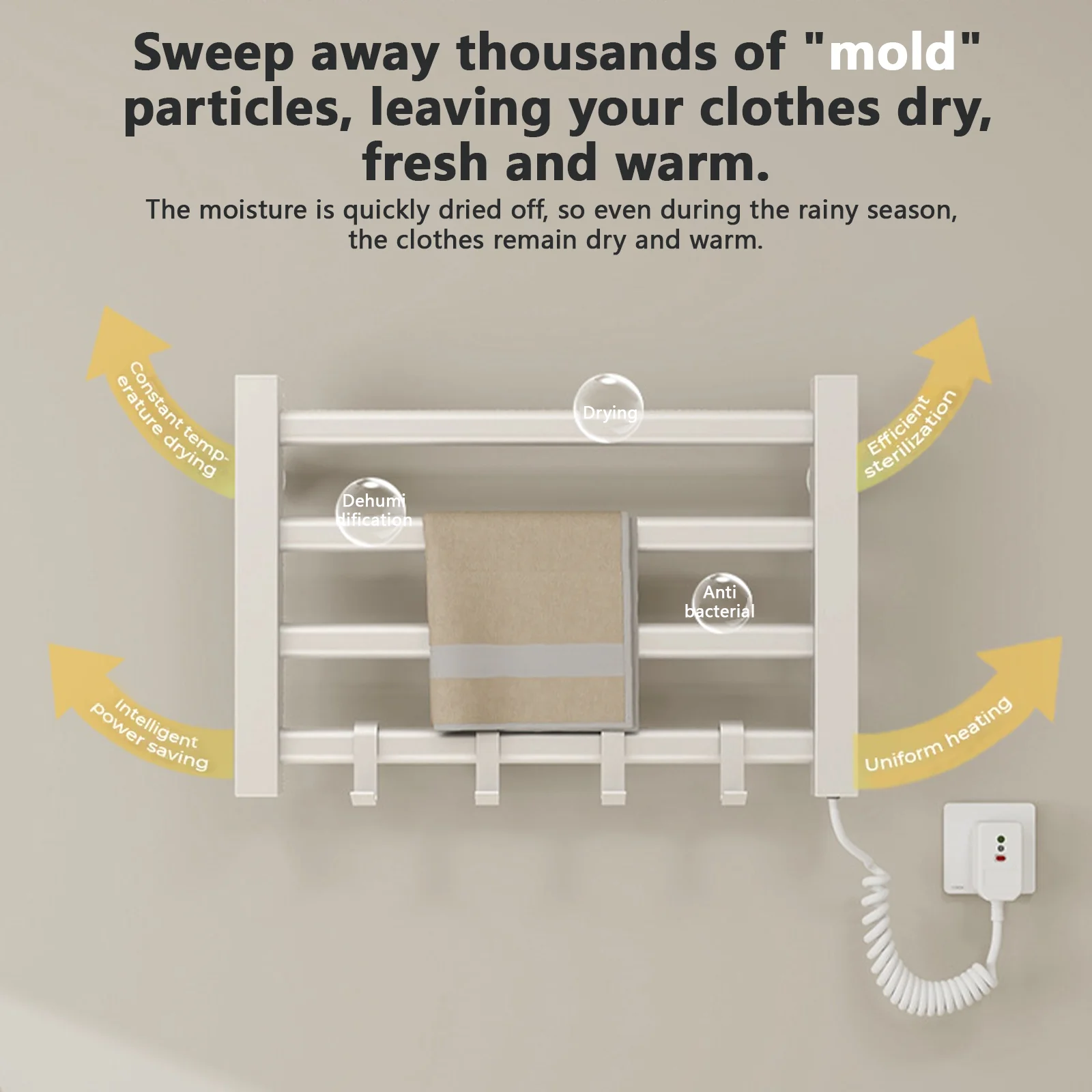 porte serviettes électrique intelligent pour salle de bain domestique, chauffage à température constante, installation sans perçage pour salle de bain porte serviettes électrique intelligent pour salle de bain domestique, chauffage à température constante, installation sans perçage pour salle de bain