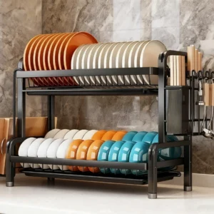 grand égouttoir à vaisselle vertical à 2 3 niveaux/support à ustensiles, égouttoir de cuisine avec système de drainage rapide, support pour couteaux et fourchettes, rangement pour planches à découper, séchoir à vaisselle organisateur d'ustensiles multifonctionnel en acier au carbone robuste, adapté aux bols, assiettes et ustensiles de cuisine Égouttoir à vaisselle moderne en métal, gain de place, pour comptoir ou placard, design minimaliste, construction robuste, idéal pour les petites cuisines, séchoir à vaisselle après lavage, égouttoir à vaisselle