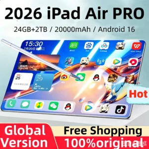 nouvelle tablette pc ipad air pro 2026, version mondiale, 24 go + 2 to de stockage, android 16, batterie de 20 000 mah, 5g wifi, écran hd, pour le jeu