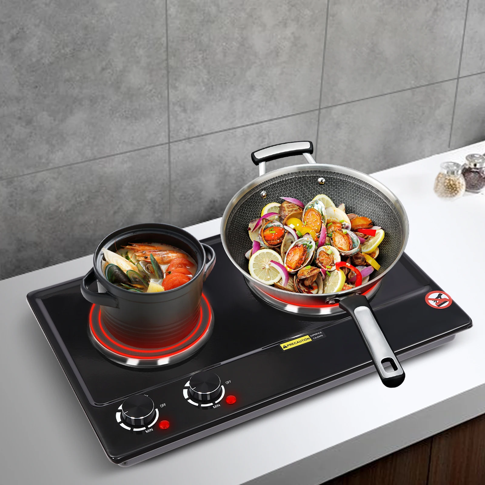 cuisinière électrique, puissance de feu réglable, 2500w, chauffage infrarouge haute puissance et technologie de chauffage vertical, cuisinière de table cuisinière électrique, puissance de feu réglable, 2500w, chauffage infrarouge haute puissance et technologie de chauffage vertical, cuisinière de table