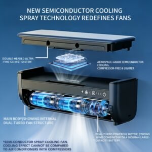 climatiseur à semi conducteur portable avec humidificateur pour bureau, chambre, bureau ou cuisine montage mural ou transport facile, ventilateur de refroidissement personnel disponible en blanc ou gris