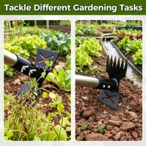 1 houe de jardinage robuste manche extra long de 60 pouces, râteau et houe multifonction pour désherber et creuser, convient aux activités de jardinage dans les cours, les pelouses, les potagers et les jardins, outil d'extraction des racines, robuste et durable