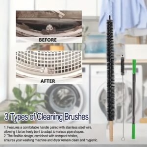 ensemble de 3 brosses de nettoyage pour machine à laver : brosses spécialisées et éponges manuelles idéales pour les environnements de salle de bain et de cuisine. Élimine la poussière et les débris des intérieurs des machines à laver et des sèche linge.