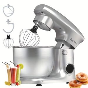 robot culinaire 3 en 1, mélangeur inclinable 10 vitesses avec bouton pulse, incluant bol en acier inoxydable de 5,5 l, crochet à pâte, mélangeur, batteur à Œufs, spatule