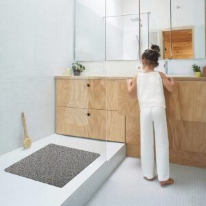 tapis de douche antidérapant : tapis de bain en luffa doux et confortable, tapis carré de 53x53cm, tapis de sol de salle de bain en pvc durable, coussinet de pieds anti chute, tapis de baignoire facile à nettoyer et séchage rapide, lavable en machine, convient pour les douches intérieures, accessoires de décoration de salle de bain
