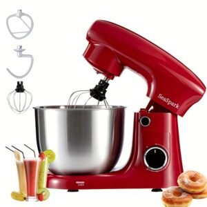 robot culinaire 3 en 1, mélangeur inclinable 10 vitesses avec bouton pulse, incluant bol en acier inoxydable de 5,5 l, crochet à pâte, mélangeur, batteur à Œufs, spatule