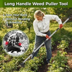 1 houe de jardinage robuste manche extra long de 60 pouces, râteau et houe multifonction pour désherber et creuser, convient aux activités de jardinage dans les cours, les pelouses, les potagers et les jardins, outil d'extraction des racines, robuste et durable