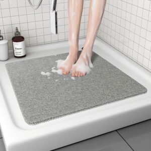 tapis de douche antidérapant : tapis de bain en luffa doux et confortable, tapis carré de 53x53cm, tapis de sol de salle de bain en pvc durable, coussinet de pieds anti chute, tapis de baignoire facile à nettoyer et séchage rapide, lavable en machine, convient pour les douches intérieures, accessoires de décoration de salle de bain