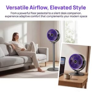 ventilateur de sol 3 en 1 hauteur réglable / 5 vitesses de vent réglables / interface de chargement type c / chargement usb / ventilateur de sol pour salon / unités de cycle d'air verticales et indépendantes / support facile / batterie 2400mah / choix idéal pour le refroidissement estival