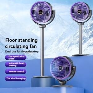 ventilateur de sol 3 en 1 hauteur réglable / 5 vitesses de vent réglables / interface de chargement type c / chargement usb / ventilateur de sol pour salon / unités de cycle d'air verticales et indépendantes / support facile / batterie 2400mah / choix idéal pour le refroidissement estival