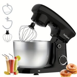 robot culinaire 3 en 1, mélangeur inclinable 10 vitesses avec bouton pulse, incluant bol en acier inoxydable de 5,5 l, crochet à pâte, mélangeur, batteur à Œufs, spatule