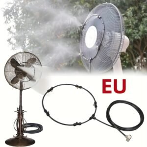 brumisateur de refroidissement portable sans batterie système d'arrosage humidificateur noir standard ue pour jardin, terrasse et cour contrôle de l'humidité santé, rafraîchisseur extérieur, support décoratif en métal