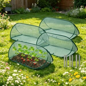 ensemble de protection de plantes à mailles éclatantes 12 pièces : 1 housse + 11 piquets de terre, kit de protection de jardin haut de gamme, filet oiseaux et insectes à mailles fines pour légumes, fruits et fleurs, tente abris de jardin réutilisable pour arceaux, filet oiseaux extra stable pour plantes d'extérieur, protection respirante pour semis, housse de protection pour jardinière surélevée, protection nuisibles pour jardin et terrasse, protecteur de plantes facile à