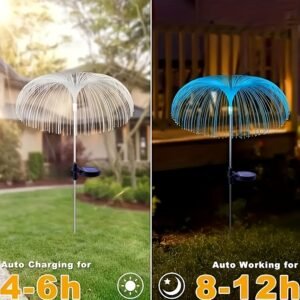 1 pack de 7 lampes solaires d'extérieur changeant de couleur, lumières méduses, Éclairage décoratif pour allée, pelouse et jardin