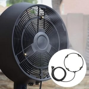 brumisateur de refroidissement portable sans batterie système d'arrosage humidificateur noir standard ue pour jardin, terrasse et cour contrôle de l'humidité santé, rafraîchisseur extérieur, support décoratif en métal