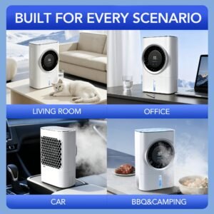 double débit d'air pour une fraîcheur pure, refroidisseur de bureau à refroidissement semi conducteur et ventilateur humidificateur portable à brume glacée convient aux maisons et cuisines. avec plusieurs vitesses de vent et trois modes de pulvérisation, ses pales de ventilateur bioniques