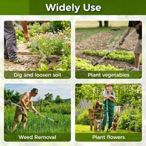 1 houe de jardinage robuste manche extra long de 60 pouces, râteau et houe multifonction pour désherber et creuser, convient aux activités de jardinage dans les cours, les pelouses, les potagers et les jardins, outil d'extraction des racines, robuste et durable