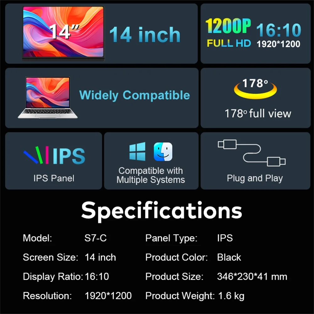 14 pouces fhd ips lcd double moniteur de jeu portable rétro éclairé double triple extension d'écran haute définition pour une productivité améliorée 14 pouces fhd ips lcd double moniteur de jeu portable rétro éclairé double triple extension d'écran haute définition pour une productivité améliorée
