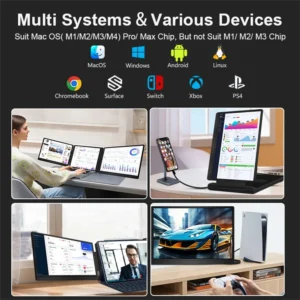 14 pouces fhd ips lcd double moniteur de jeu portable rétro éclairé double triple extension d'écran haute définition pour une productivité améliorée