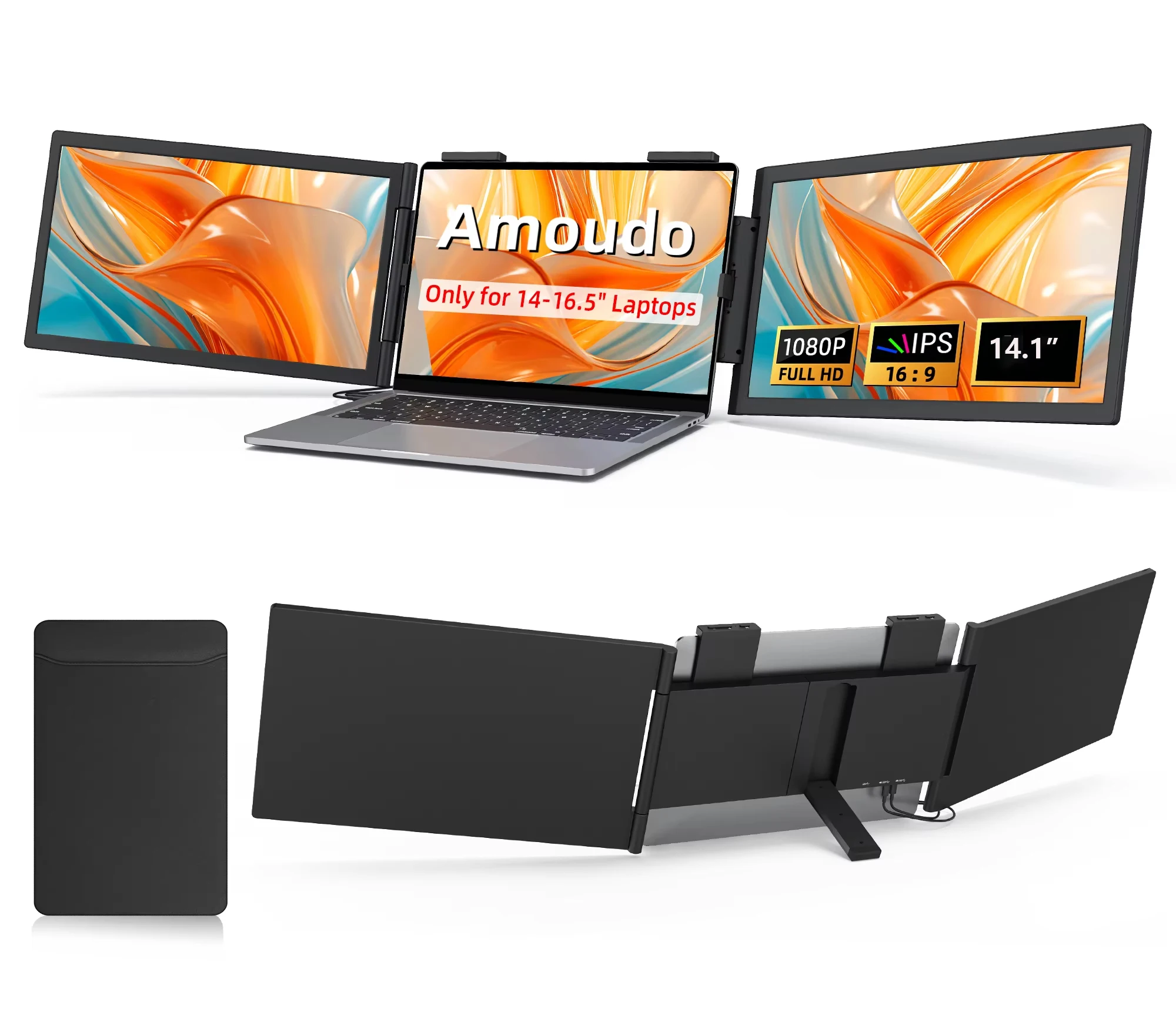 amoudo14 inch dual portable monitor 1920*1080p ips portable triple monitor with usb c port for 14 16.5" laptops windows/mac xbox amoudo14 inch dual portable monitor 1920*1080p ips portable triple monitor with usb c port for 14 16.5" laptops windows/mac xbox