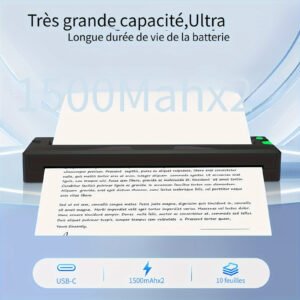 imprimantes portables sans fil pour voyage, imprimante thermique portable 2026 nouvellement améliorée prenant en charge les formats us letter et legal de 21,59 cm x 27,94 cm, a4 et a5 avec 10 feuilles de papier thermique pliées compatibles avec les téléphones android et ios et les ordinateurs portables