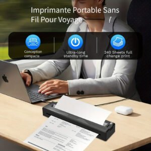 imprimantes portables sans fil pour voyage, imprimante thermique portable 2026 nouvellement améliorée prenant en charge les formats us letter et legal de 21,59 cm x 27,94 cm, a4 et a5 avec 10 feuilles de papier thermique pliées compatibles avec les téléphones android et ios et les ordinateurs portables