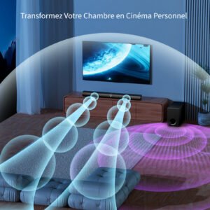 barre de son avec caisson de basses, barre de son pour téléviseur intelligent, avec basses profondes, amplification du volume et 3 modes d'égaliseur, connexion sans fil/arc/opt/aux, barre de son amovible avec télécommande infrarouge