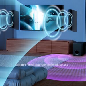 barre de son avec caisson de basses, barre de son pour téléviseur intelligent, avec basses profondes, amplification du volume et 3 modes d'égaliseur, connexion sans fil/arc/opt/aux, barre de son amovible avec télécommande infrarouge