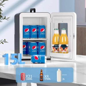 mini frigo 15 litres/21 canettes, 2 en 1 avec fonction refroidissement et chauffage, 12 v cc/220 v ca pour voitures, bureaux et dortoirs, boissons, cosmétiques, noir, mode max et éco