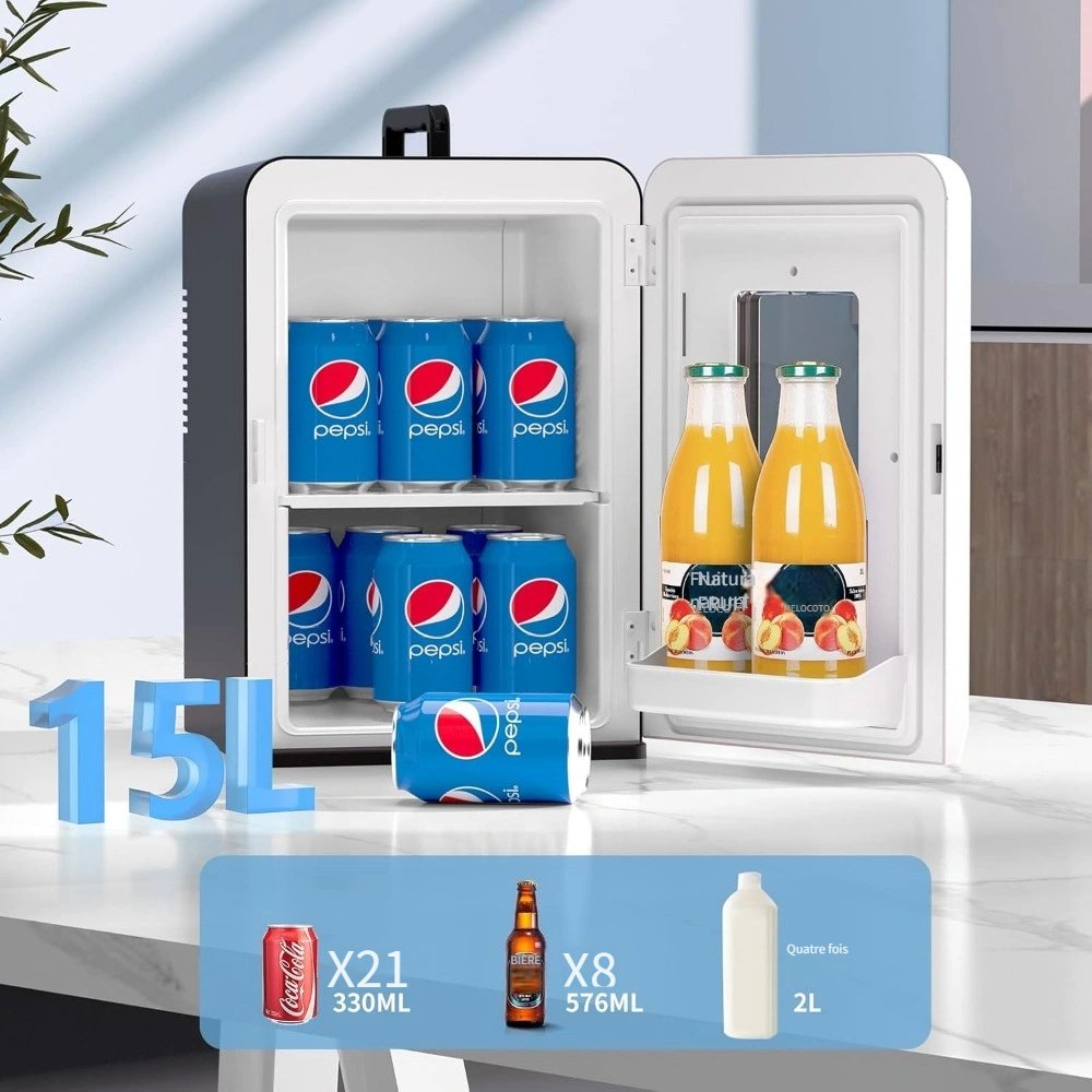 mini frigo 15 litres/21 canettes, 2 en 1 avec fonction refroidissement et chauffage, 12 v cc/220 v ca pour voitures, bureaux et dortoirs, boissons, cosmétiques, noir, mode max et éco mini frigo 15 litres/21 canettes, 2 en 1 avec fonction refroidissement et chauffage, 12 v cc/220 v ca pour voitures, bureaux et dortoirs, boissons, cosmétiques, noir, mode max et éco