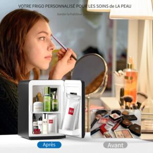 mini frigo 15 litres/21 canettes, 2 en 1 avec fonction refroidissement et chauffage, 12 v cc/220 v ca pour voitures, bureaux et dortoirs, boissons, cosmétiques, noir, mode max et éco