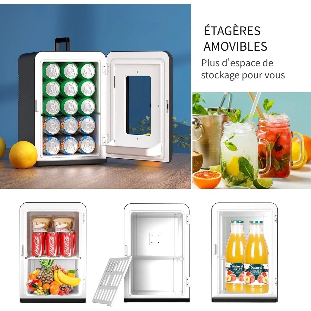 mini frigo 15 litres/21 canettes, 2 en 1 avec fonction refroidissement et chauffage, 12 v cc/220 v ca pour voitures, bureaux et dortoirs, boissons, cosmétiques, noir, mode max et éco mini frigo 15 litres/21 canettes, 2 en 1 avec fonction refroidissement et chauffage, 12 v cc/220 v ca pour voitures, bureaux et dortoirs, boissons, cosmétiques, noir, mode max et éco