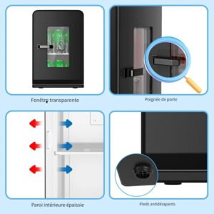 mini frigo 15 litres/21 canettes, 2 en 1 avec fonction refroidissement et chauffage, 12 v cc/220 v ca pour voitures, bureaux et dortoirs, boissons, cosmétiques, noir, mode max et éco