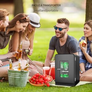 mini frigo 15 litres/21 canettes, 2 en 1 avec fonction refroidissement et chauffage, 12 v cc/220 v ca pour voitures, bureaux et dortoirs, boissons, cosmétiques, noir, mode max et éco