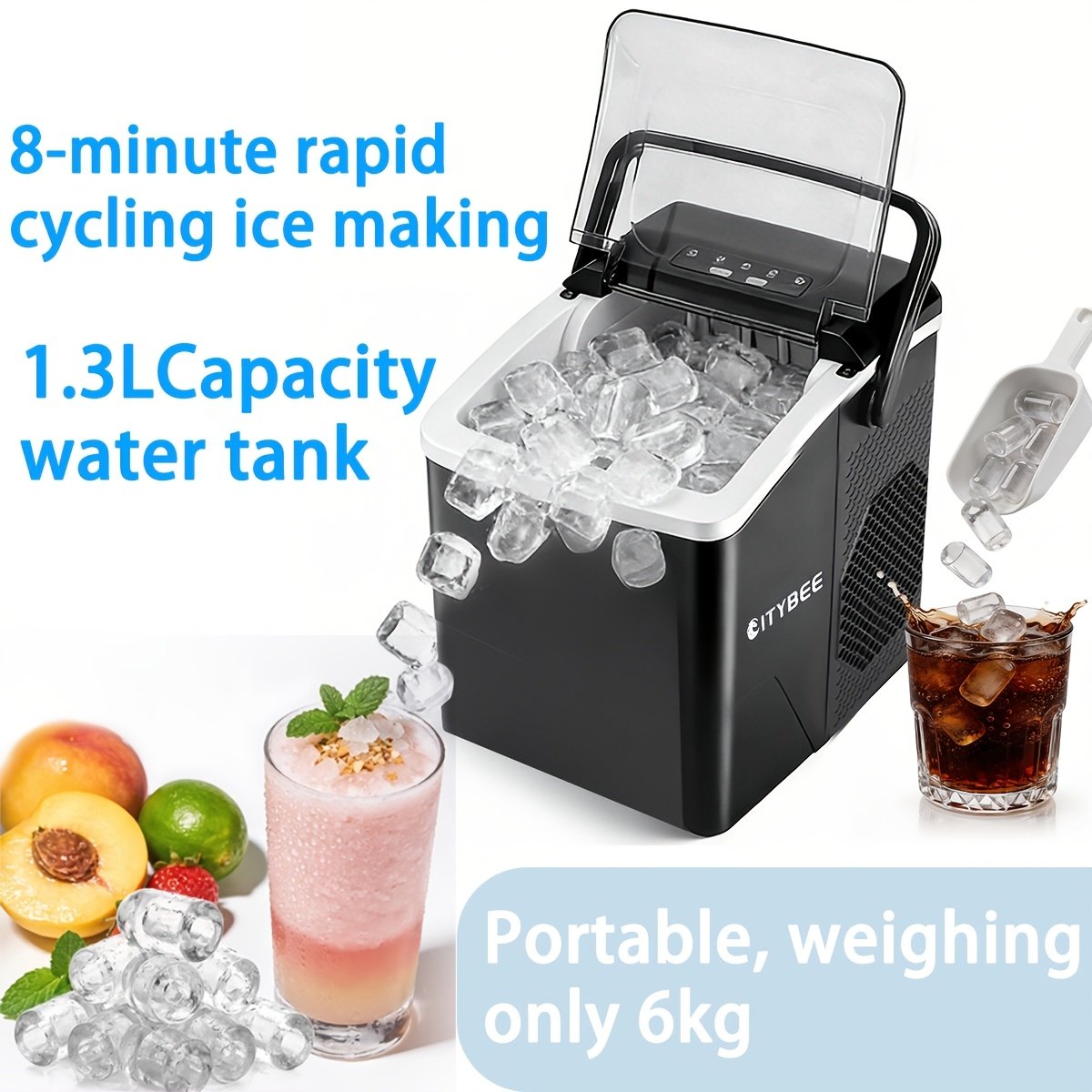 machine à glaçons, réservoir d'eau de 1,3 litre, peut faire 9 glaçons en 6 minutes, produit 12 kg de glaçons en 24 heures, deux tailles de glaçons différentes ! idéal pour les petites fêtes, la maison et le camping en plein air. machine à glaçons, réservoir d'eau de 1,3 litre, peut faire 9 glaçons en 6 minutes, produit 12 kg de glaçons en 24 heures, deux tailles de glaçons différentes ! idéal pour les petites fêtes, la maison et le camping en plein air.